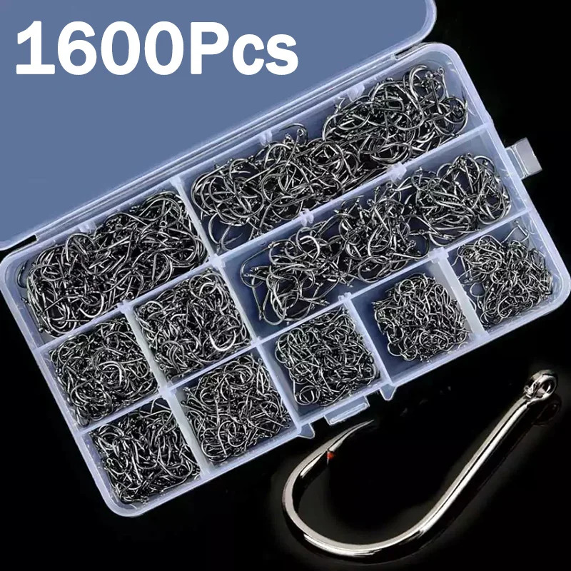 Fishing Hook Barbless - 50–1600 Stück/Box Angelhaken, Kohlenstoffstahl, stark, scharf,